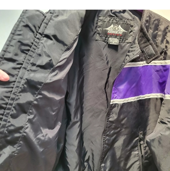 USA BD Biker Design Womens Motorcycle Jacket , Black with purple stripe, Medium, - Picture 6 of 9